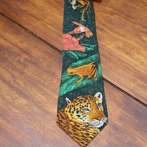 Silk Tie Necktie World Wildlife Fund Jaguar Frog Monkey Hummingbird